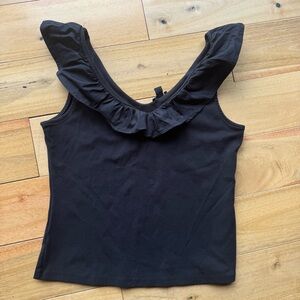 Ann Taylor Charcoal Ruffled Blouse‎ tank top size S